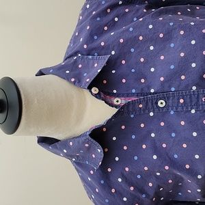 Talbots Pink, White & Blue Polk-a-Dot Button-Down Long Sleeve Women's Shirt, Lg